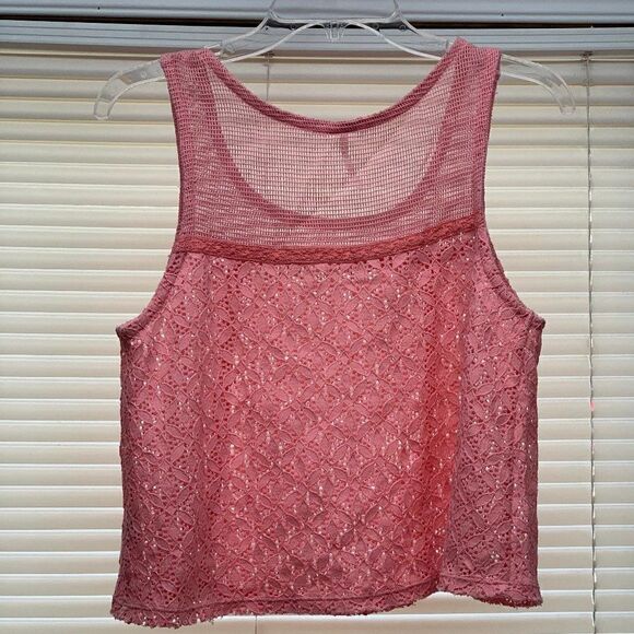 Free People Crochet Lace Crop Top Pink Medium - Picture 2 of 6